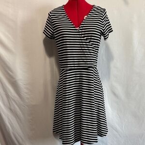 Ripe Black & White Striped Wrap-Style Mini Dress